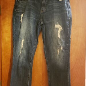 Jennifer Lopez Dark Blue Distressed Skinny Jeans